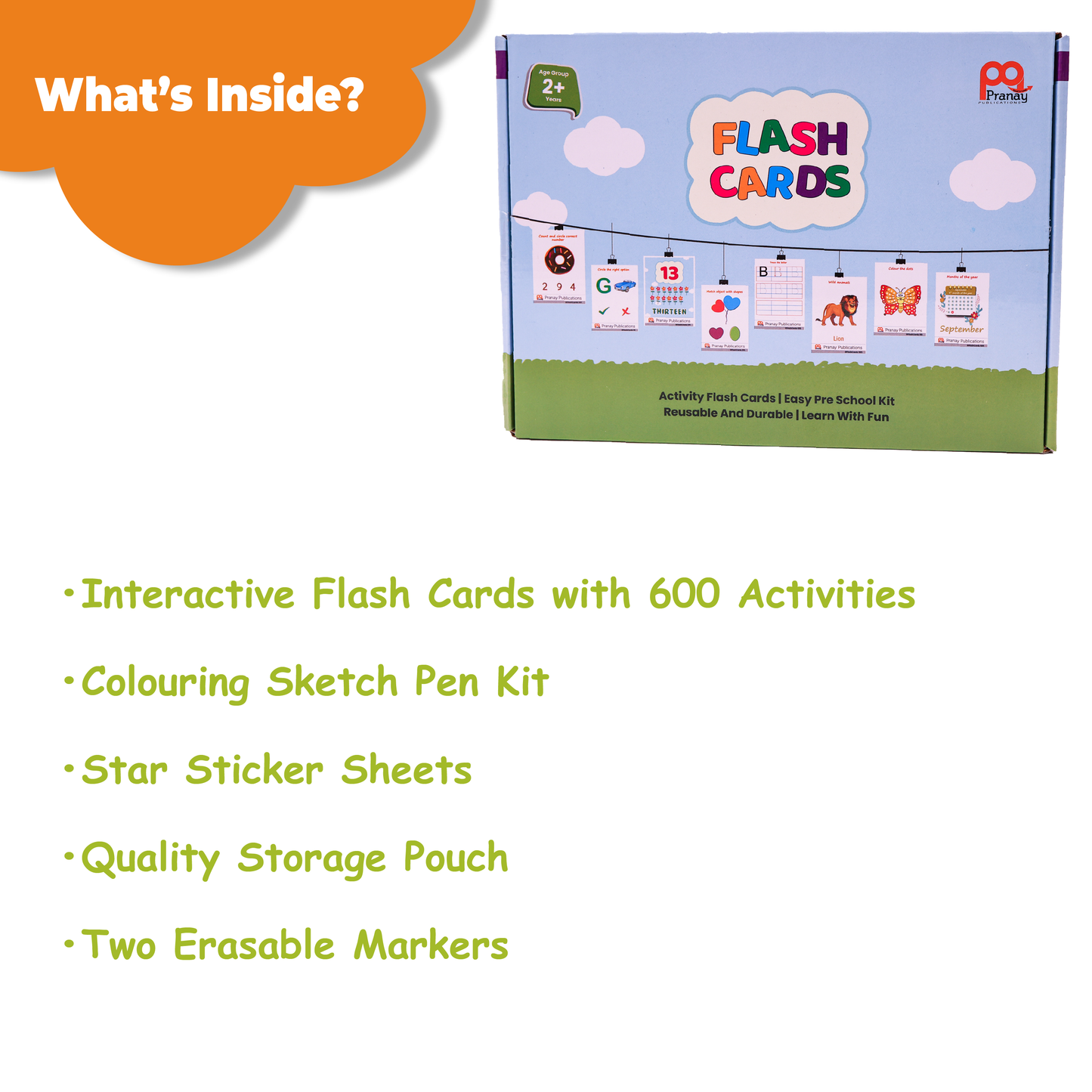 Pranay Publications Flash Cards for Kids | Pre Schooling Kit | 300 Laminated Reusable Activity Flash Cards | Home Schooling Kit | Educational Cards | Gift for Kids | 600 Activities